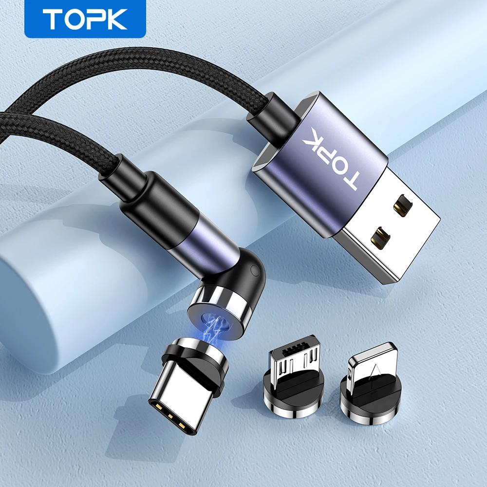 TOPK Magnetic Charging 3 in 1 Rotating Cable - Micro, USB, & Type C 1